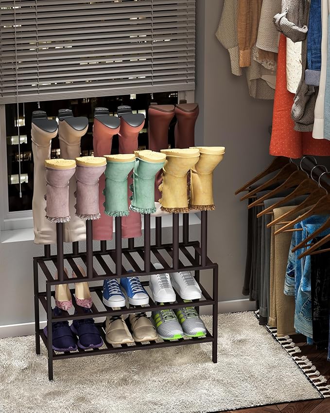Boot Rack, Bamboo Wood Shoe Shelf Storage Organizer - Image 2