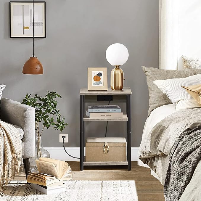 TUTOTAK End Table with Charging Station, Nightstand, 3-Tier Couch Side Table - Image 4
