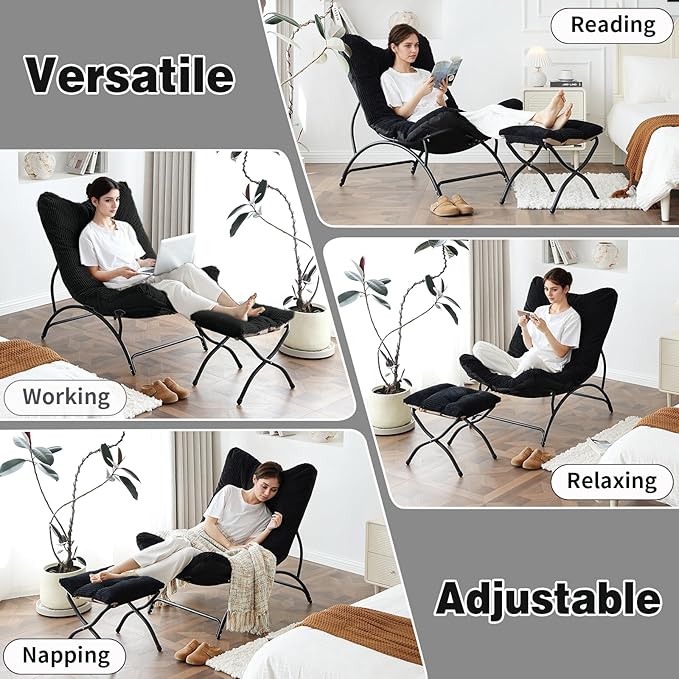 Welnow Accent Chair with Ottoman, Lounge Comfy Soft Leisure Metal Frame Reading - Image 6