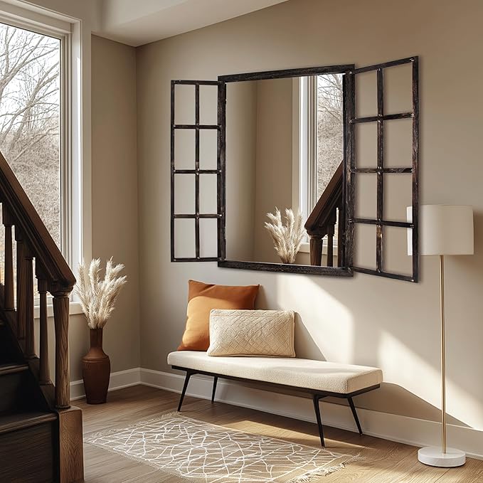 Wall Mirror with Window Design, Decorative Vintage Mirror - Image 5