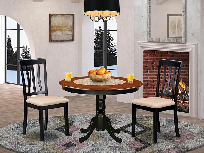 East West Furniture HLAN3-BCH-C 3 Piece Modern Dining Table Set Contains a - Image 2