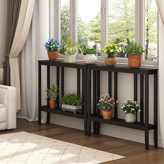 ELYKEN Console Tables for Entryway, 36.2" Long 2 Tier Hallway Table Behind Couch - Image 8