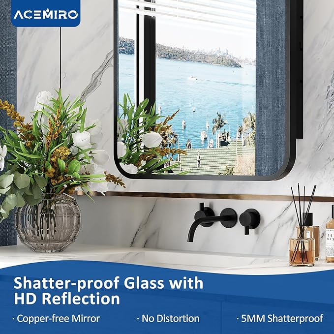 20x28 Inch Black Recessed Bathroom Medicine Cabinet - Image 7