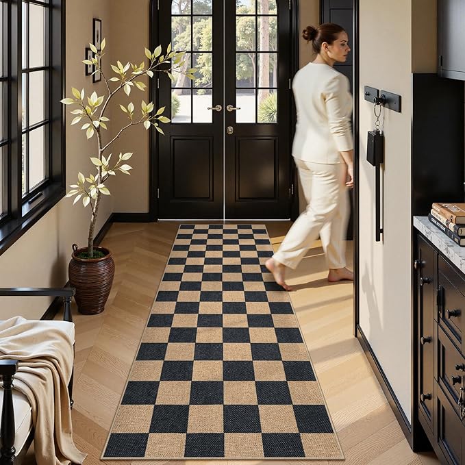 Lahome Checkered Easy Jute Runner Rug, 2x8 Kitchen Rug Non Slip Washable - Image 6