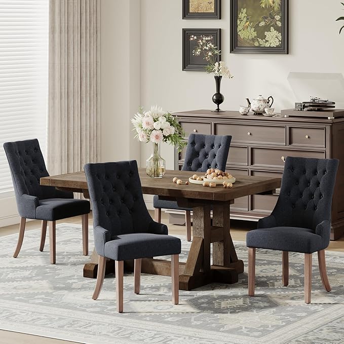 COLAMY Wingback Upholstered Side Dining Room Chairs Set of 4, Fabric Dining by COLAMYINC