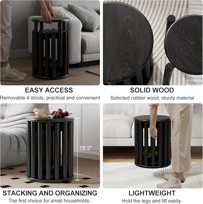 Stackable Stools Set of 4, Wood Stool, 18 Inch Stool, Stacking Stools, Nesting - Image 4