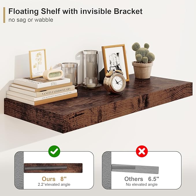 12" Deep Rustic Brown Floating Shelves, Over Toilet Long Wall Mounted Modern - Image 5