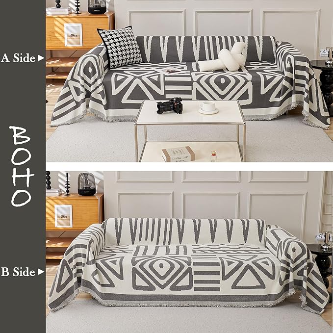 HANDONTIME Reversible Sofa Cover Boho Geometric Couch Cover - Image 2