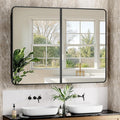 40x30 Inch Black Medicine Cabinet Mirror Metal Framed Recessed Bathroom by ACEMIRO