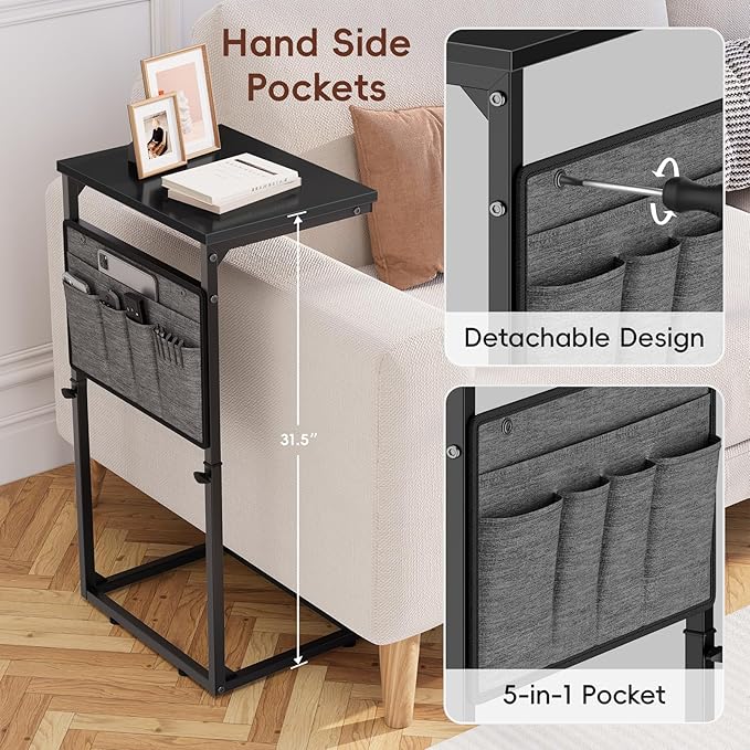 Vagusicc C Shaped End Table, Adjustable Height Small Couch Side Table - Image 8