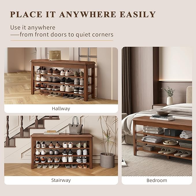 Shoe Rack for Front Door Entrance, Solid Wood Shoe Bench for Closet, Holds Up - Image 5