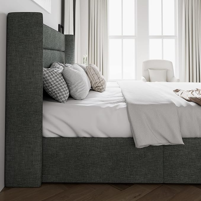 SHA CERLIN King Size Lift Up Storage Bed/Modern Wingback Headboard/Upholstered - Image 5
