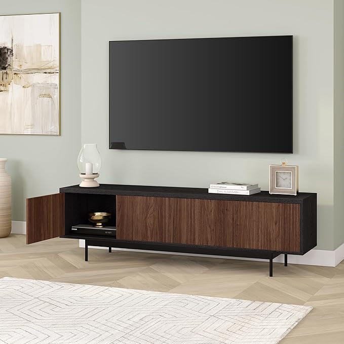 Henn&Hart Rectangular TV Stand for TV's up to 75" in Natural Black/Medium Walnut - Image 5