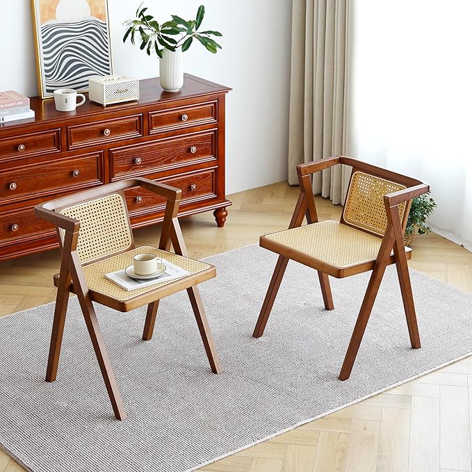 Rattan Dining Chairs Set of 2, Mid-Century Accent Armchair, Wicker Chair - Image 8