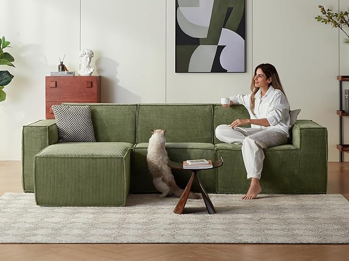 LINSY HOME Modular Sectional Sofa, Corduroy Sectional Cloud Couches - Image 7