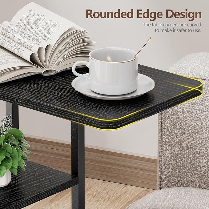 C Shaped End Table with Charging Station, Small Side Table - Image 9