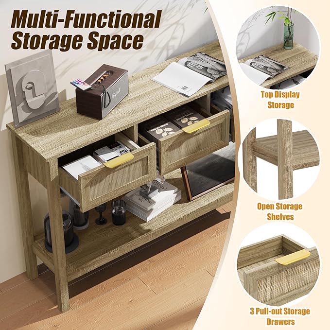 Entryway Table, Rattan Console Table - Image 4