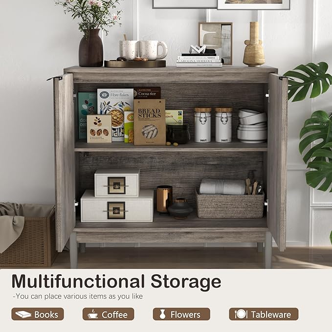 Fluted Cabinet with Storage, Small Buffet Cabinet Sideborad with Door, Kitchen - Image 4
