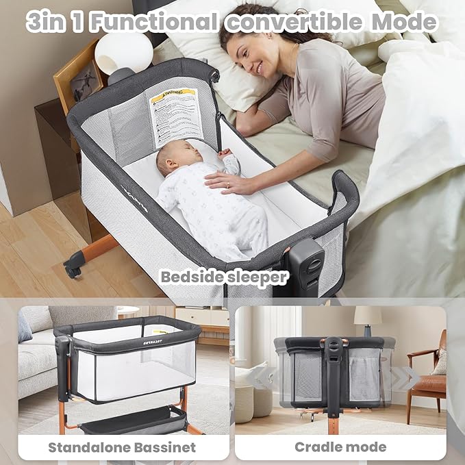 Baby Bassinet, 3 in 1 Bedside Sleeper - Image 2