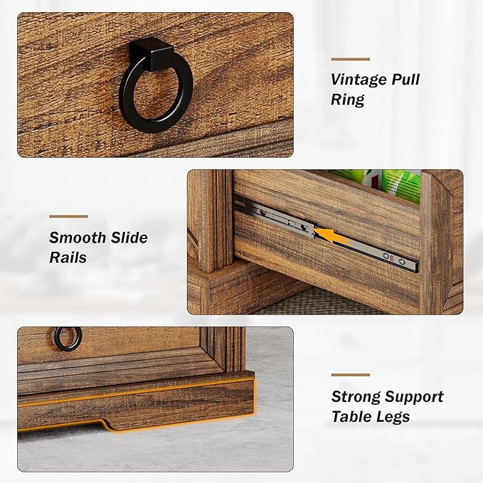 Rustic Coffee Table with Drawers 47 inch Living Room Tables with Storage - Image 5