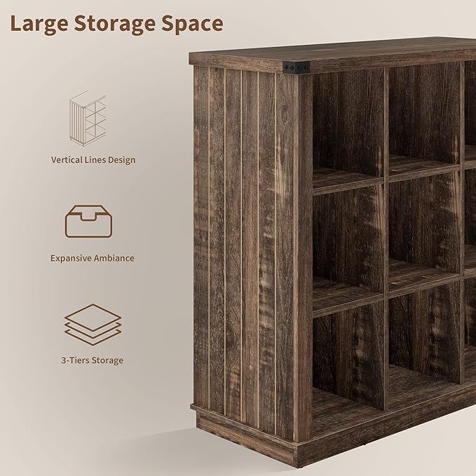 GarveeHome 9 Cube Storage Organizer Bookshelf, 4 Tier Farmhouse Horizontal - Image 6