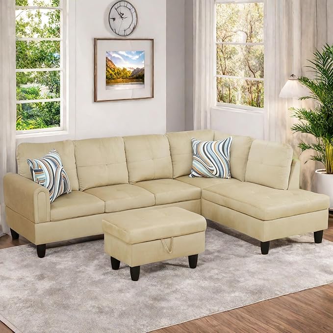 Sectional Couch with Otttoman, Modern Modular Couches with Cup Holders - Image 3