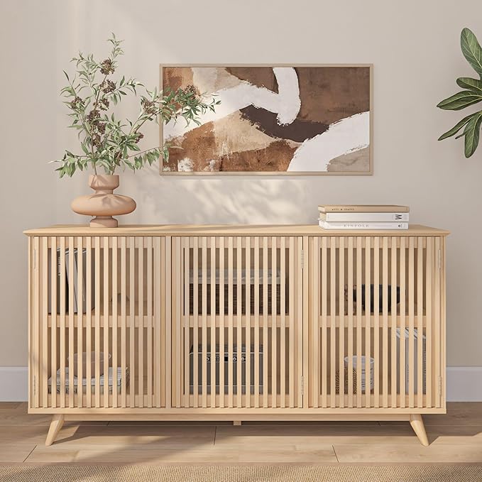 Plank+Beam Mid-Century Modern Wood TV Stand, Three Door Solid Wood - Image 10