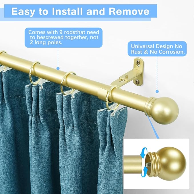 Curtain Rods for Windows 16 to 136 Inches, Curtain Rod Max Adjustable Length of - Image 2