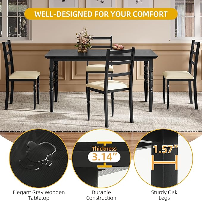 DWVO 5-Piece Dining Table Set for 4, Kitchen Dining Room Table - Image 2