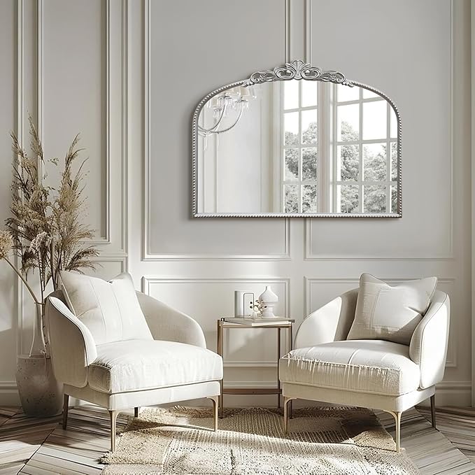 Micasso Silver Vintage Wall Mirror: 24"x 32" French Baroque Antique Arched Wall - Image 6