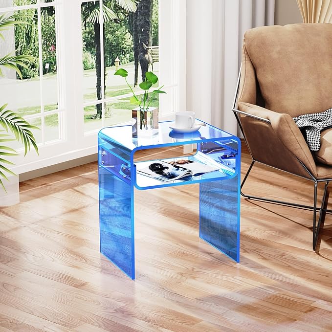 Clear Acrylic End Table 2-Tier Bedside nightstand - Image 8
