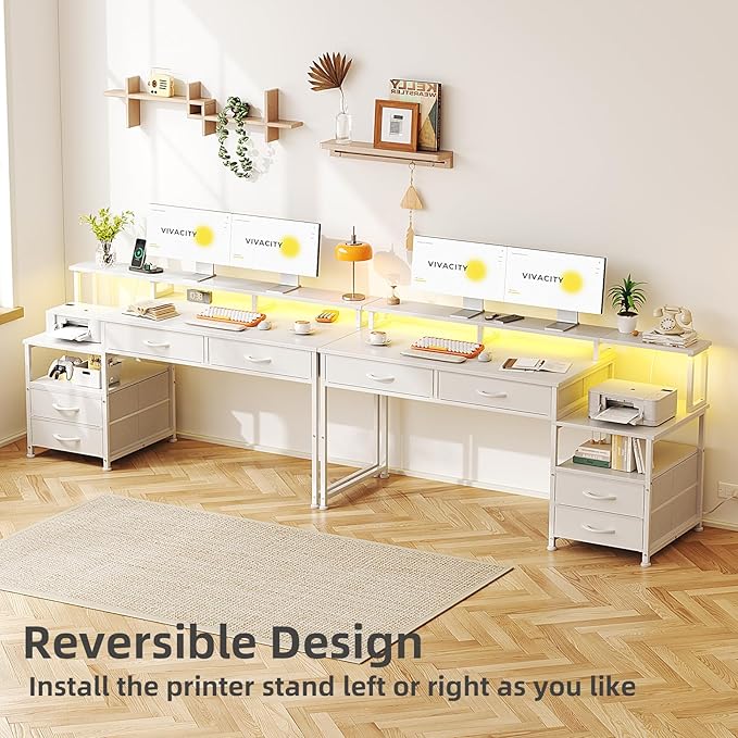 53" Computer Desk with 4 Drawers & Power Outlets, Reversible Home Office Desk - Image 7