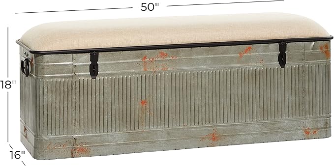 Deco 79 Metal Room Storage Bench Galvanized Entryway Bench - Image 3