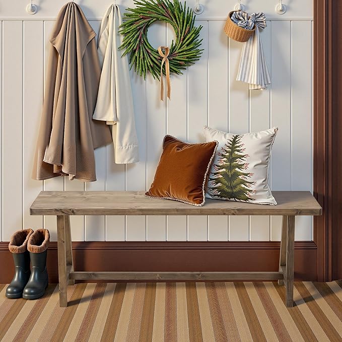 Warmiehomy Solid Wood Bench, 47.2” Rustic Farmhouse Entryway Bench - Image 4