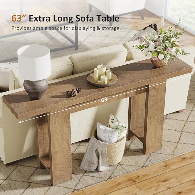 63-Inch Farmhouse Console Table, Narrow Long Sofa Table Behind Couch, Wooden - Image 6