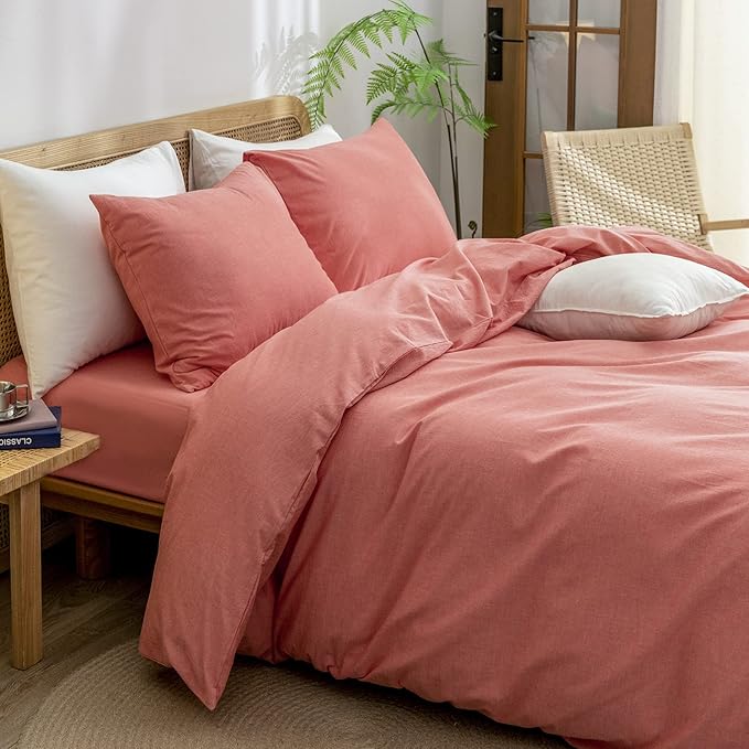 BESTOUCH Duvet Cover Set 100% Washed Cotton Linen Feel Super Soft Comfortable - Image 2