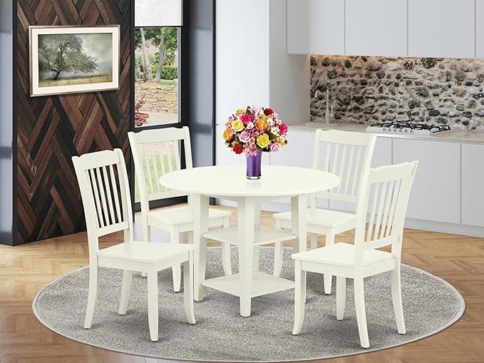 East West Furniture SUDA5-LWH-W 5 Piece Dining Room Furniture Set Includes a - Image 2