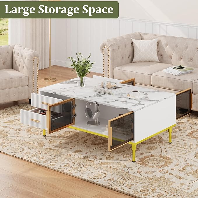 GAOMON Coffee Table for Living Room, Faux Marble Coffee Table - Image 8