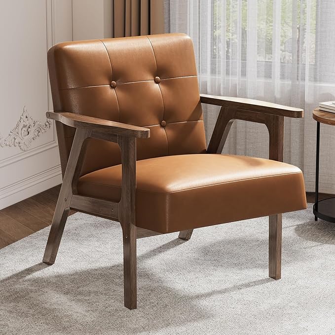 Casaottima PU Leather Accent Chair Mid Century Comfy Cozy Chair - Image 3
