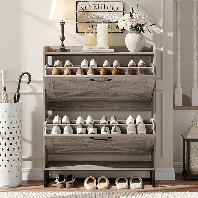 Maupvit Shoe Cabinet with 2 Flip Drawers, Freestanding Shoe Cabinet Organizer - Image 3
