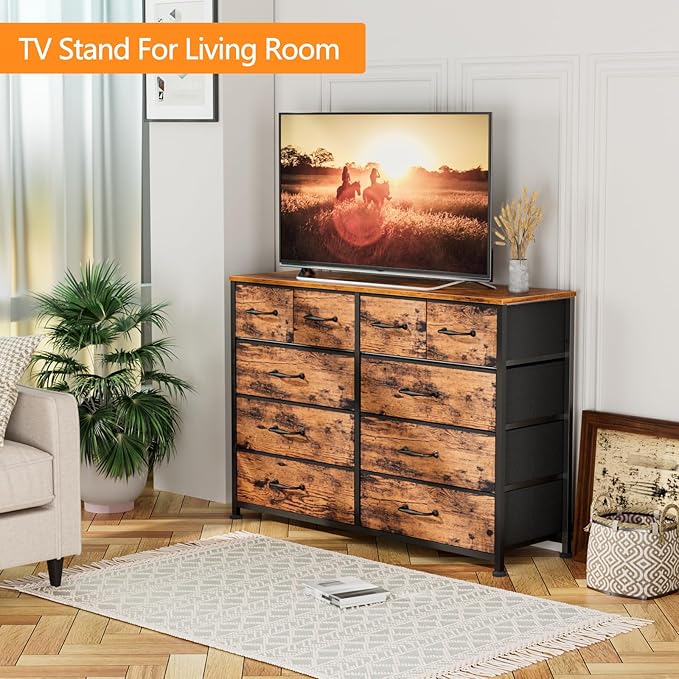 Furnulem Bedroom Dresser for 55”Long TV Stand, 10 Storage Organizer Dressers & - Image 2