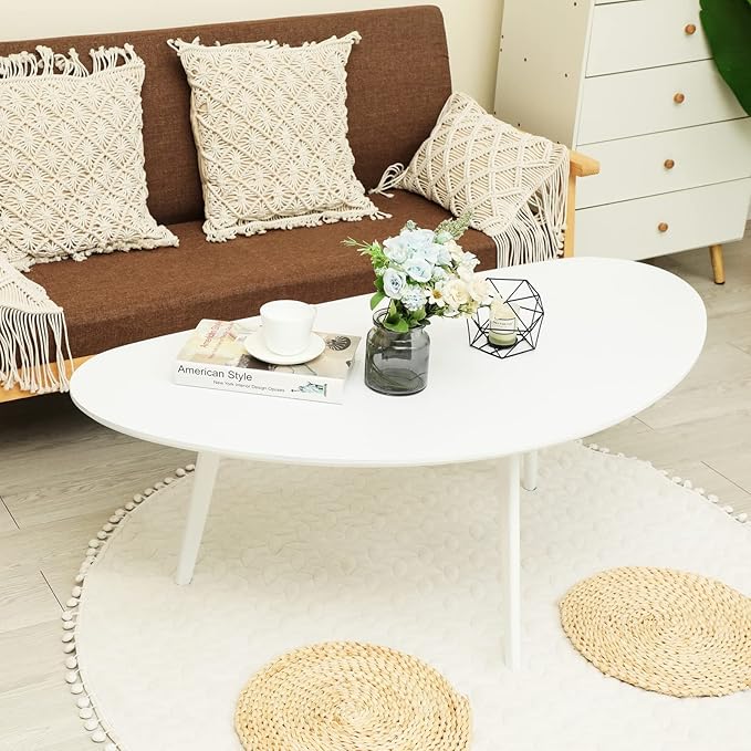 FIRMINANA Mid Century Modern Coffee Table, Large Oval White Coffee Table - Image 7