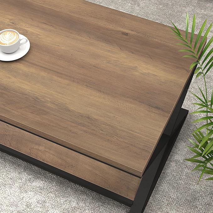 HSH Rustic Wood Coffee Table, Modern Farmhouse Living Room Table, Minimalist - Image 5