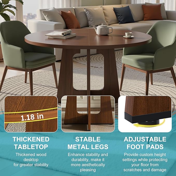 47" Round Dining Table for 4-6, Modern Small Dinner Table Farmhouse Round - Image 4