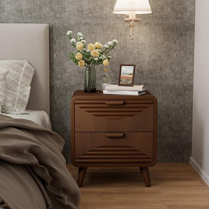 COSIEST Mid-Century Nightstand, Vintage Accent Furniture w 2 Storage Drawers - Image 6