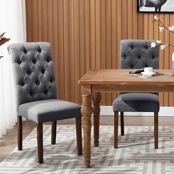 COLAMY Button Tufted Dining Chairs Set of 2, Parsons Upholstered Fabric Dining - Image 2