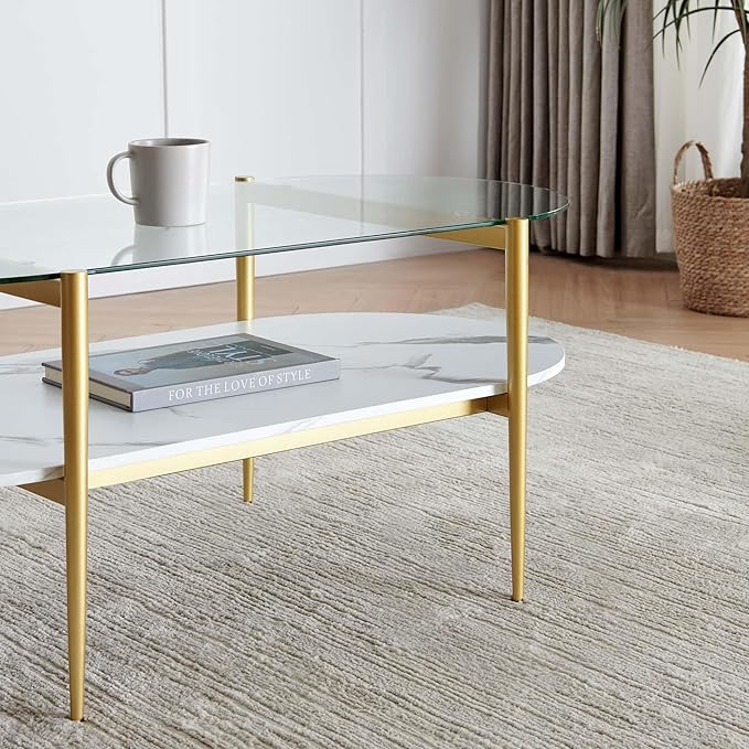 Oval Coffee Table, Mid-Century Modern Design, L41 x W21 x H17 inch, - Image 6