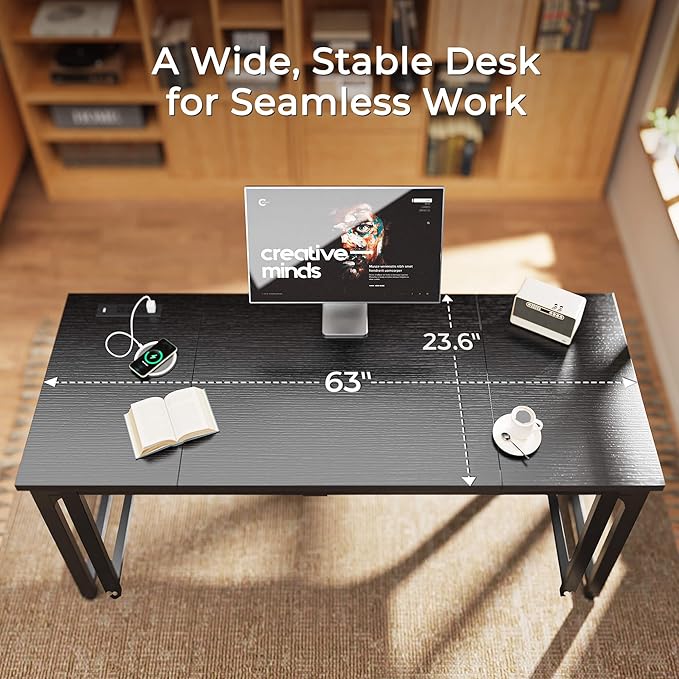 Huuger 63 x 24 inch Desk with Power Outlets & USB-C, Deeper & Thicker Desktop - Image 5