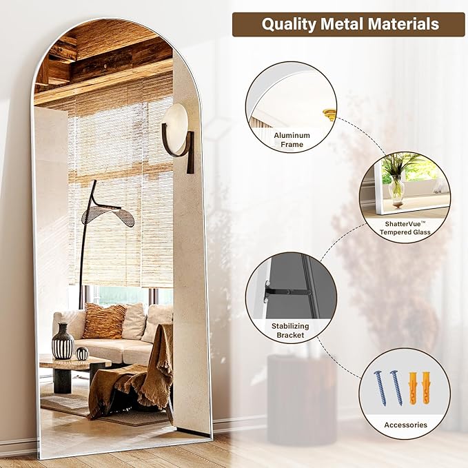 56"x21" Floor Full Length Mirror Standing Full Body Rounded Corner Rectangle - Image 5