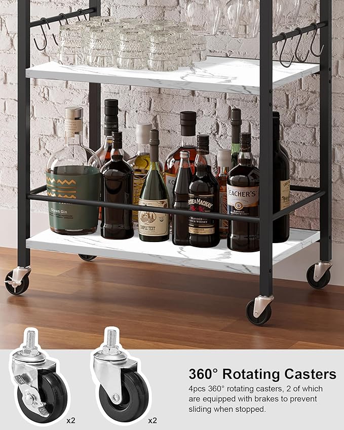 TUTOTAK Bar Cart, Home Bar Serving Cart, Small Wine Cart - Image 5
